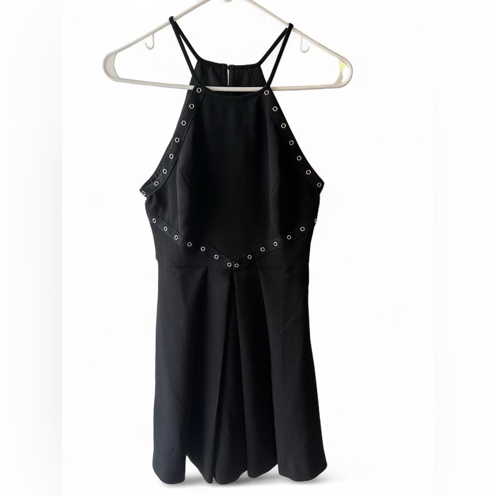 Y2K BCBGeneration Black Studded Pleated A-line Halter Mini Dress Size 0